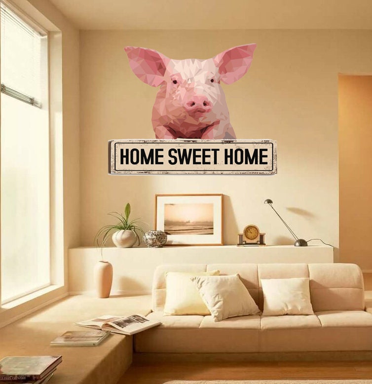 Pig Quote Home sweet home Polygonal Wall decal, Quote Polygon sticker,modern wall art, Multi Color GD204