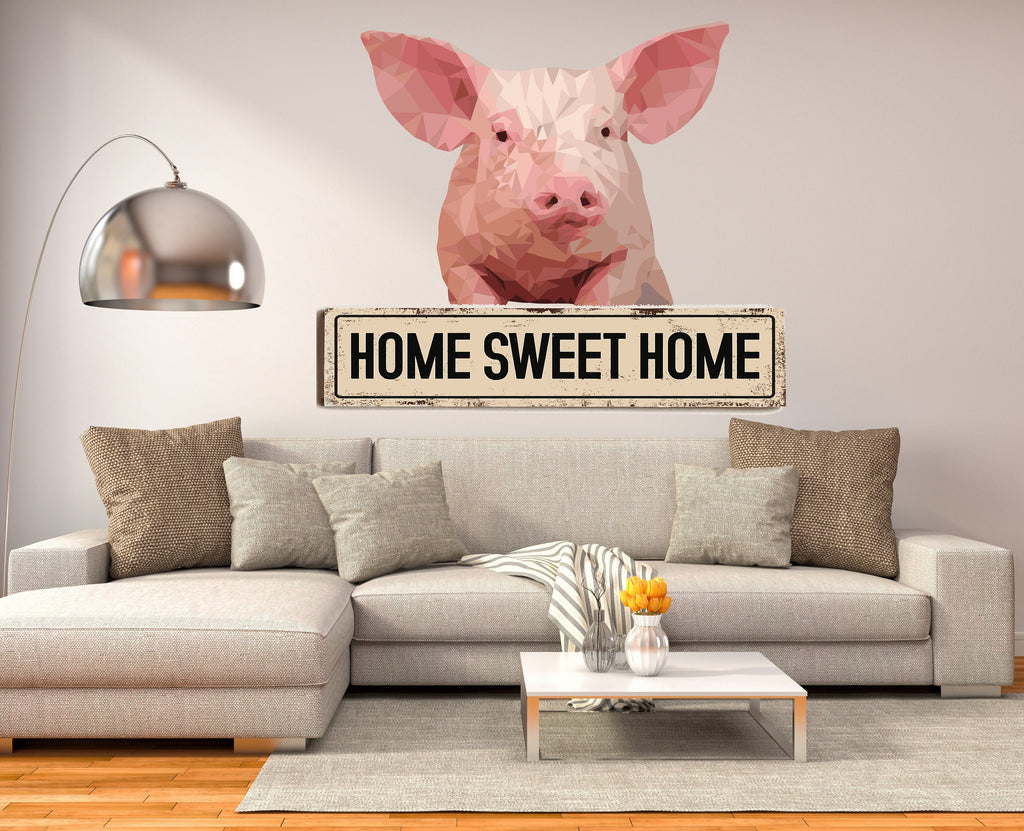 Pig Quote Home sweet home Polygonal Wall decal, Quote Polygon sticker,modern wall art, Multi Color GD204