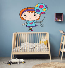Load image into Gallery viewer, Cute Little Girl Catching Color Balloons Wall Stickers Cartoon Figure Decals for Kids Rooms Girl's Bedroom Home Decor Multi Color k-912