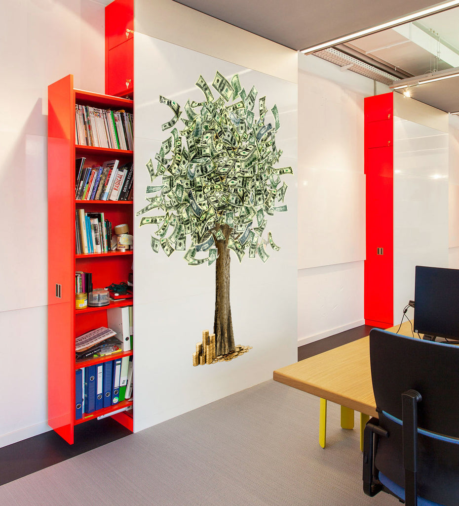 Wallmonkeys Money Tree Peel and Stick Wall Decals Creatives Wall Decal Money Tree Branch, Wall Stickers for Company Office-Multi Color k-914