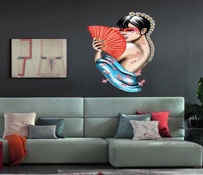Girl Japanese Wall decal, Girl Wall sticker,modern wall art, Multi Color k-922