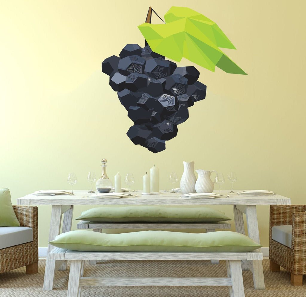 Vinyl Wall Decal Bunch Of Grapes Fruit Wine Kitchen Decor Stickers Large Decor, Wine Grapes Fruit Food Kitchen Design Multi Color GD209