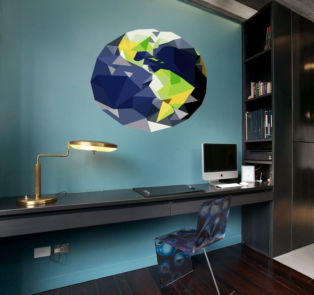 Planet Earth Polygonal Wall decal, Planet Earth Polygon sticker,modern wall art, Multi Color GD211