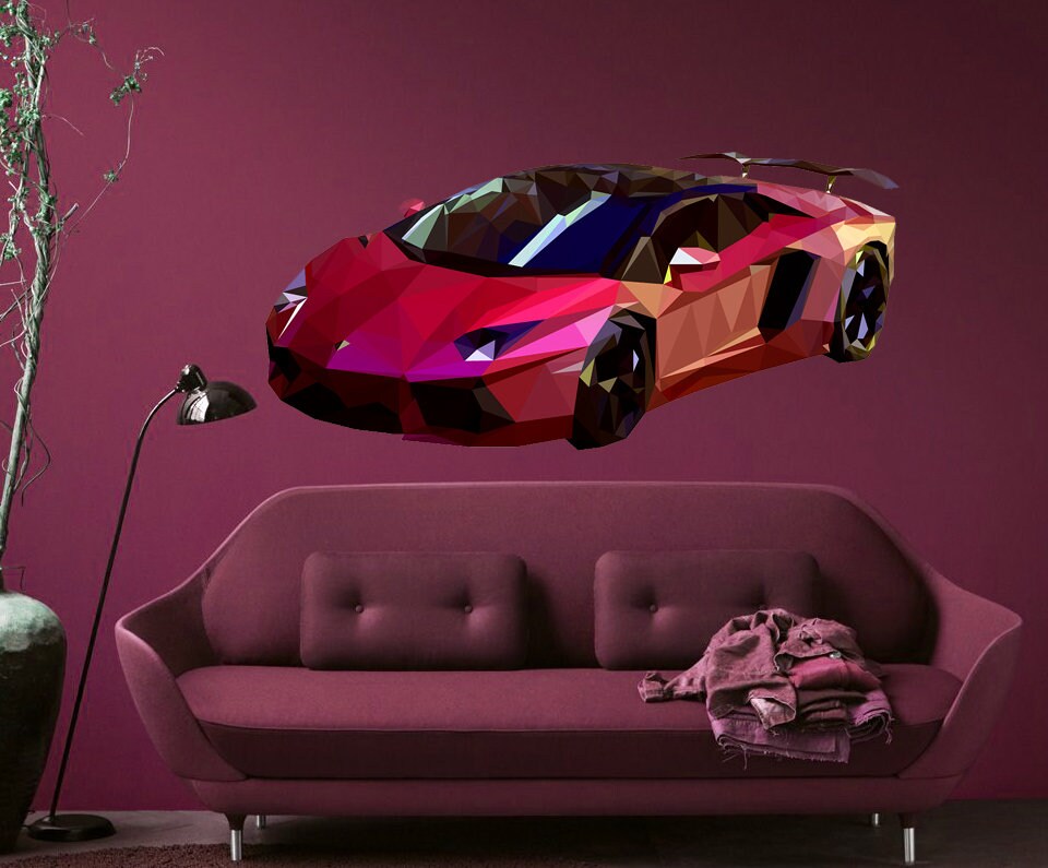 Sport car Polygonal Wall decal, car Polygon sticker,modern wall art, Multi Color GD126