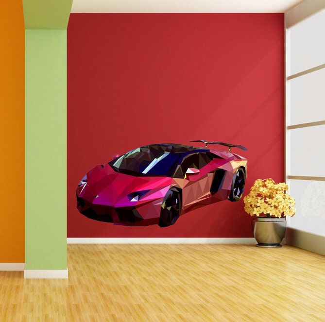 Sport car Polygonal Wall decal, car Polygon sticker,modern wall art, Multi Color GD126