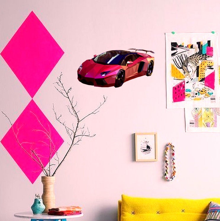 Sport car Polygonal Wall decal, car Polygon sticker,modern wall art, Multi Color GD126