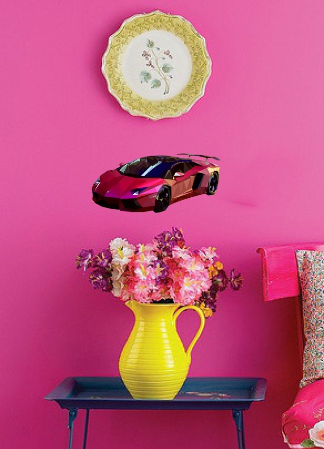 Sport car Polygonal Wall decal, car Polygon sticker,modern wall art, Multi Color GD126
