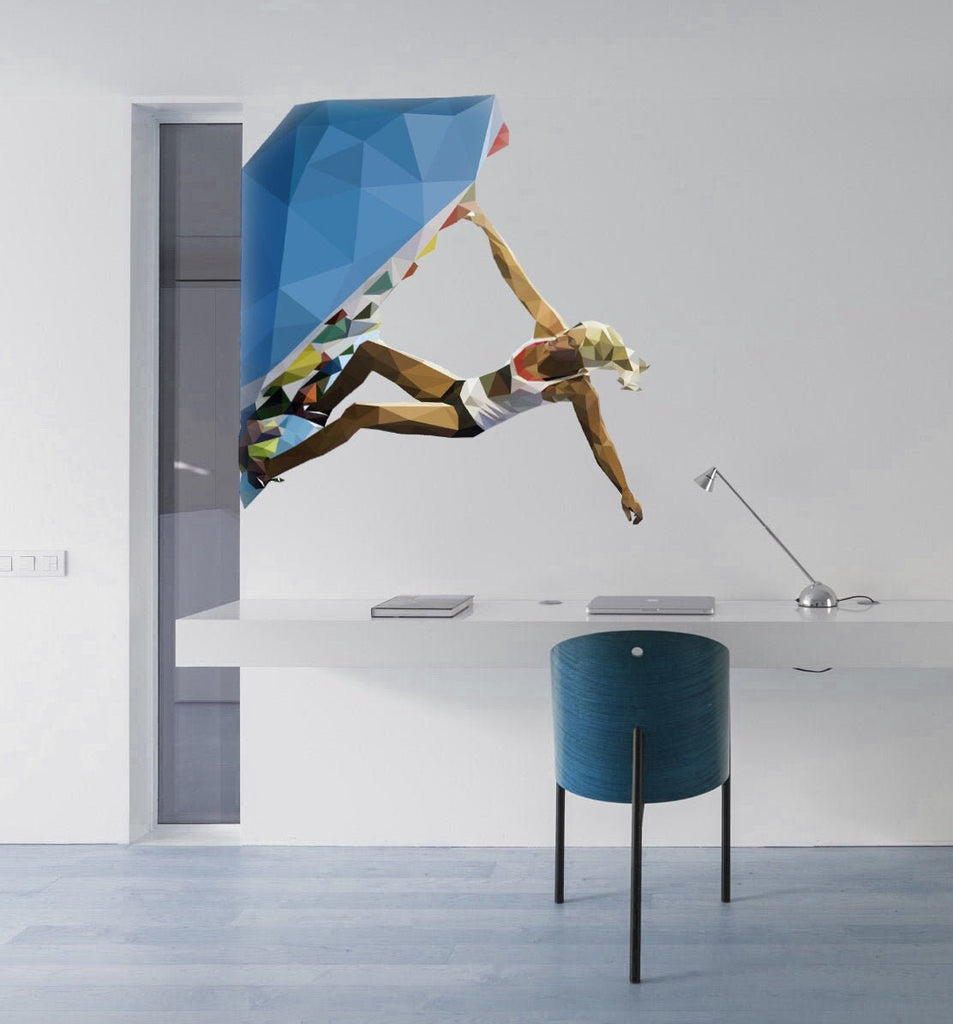 Rock Sport Girl Rock climber Polygonal Wall decal, Rock Sport Girl Polygon sticker,modern wall art, Multi Color GD131