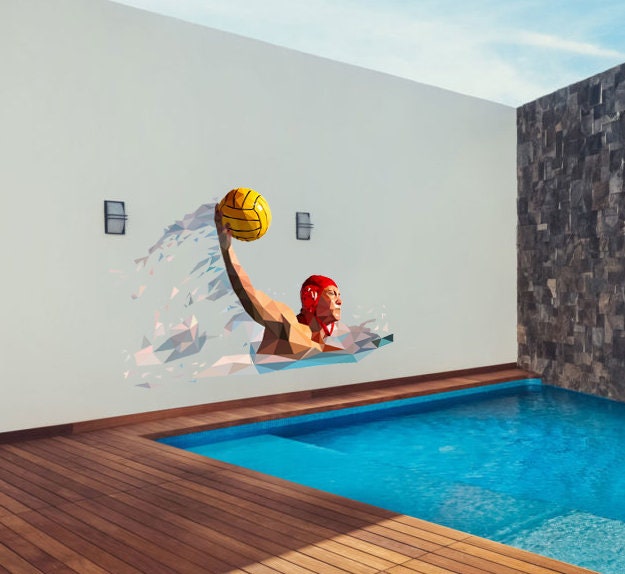 Wall Vinyl Decal Home Decor Art Sticker Water Polo Players Attack and Defense Sport Room Removable Multi Color GD134