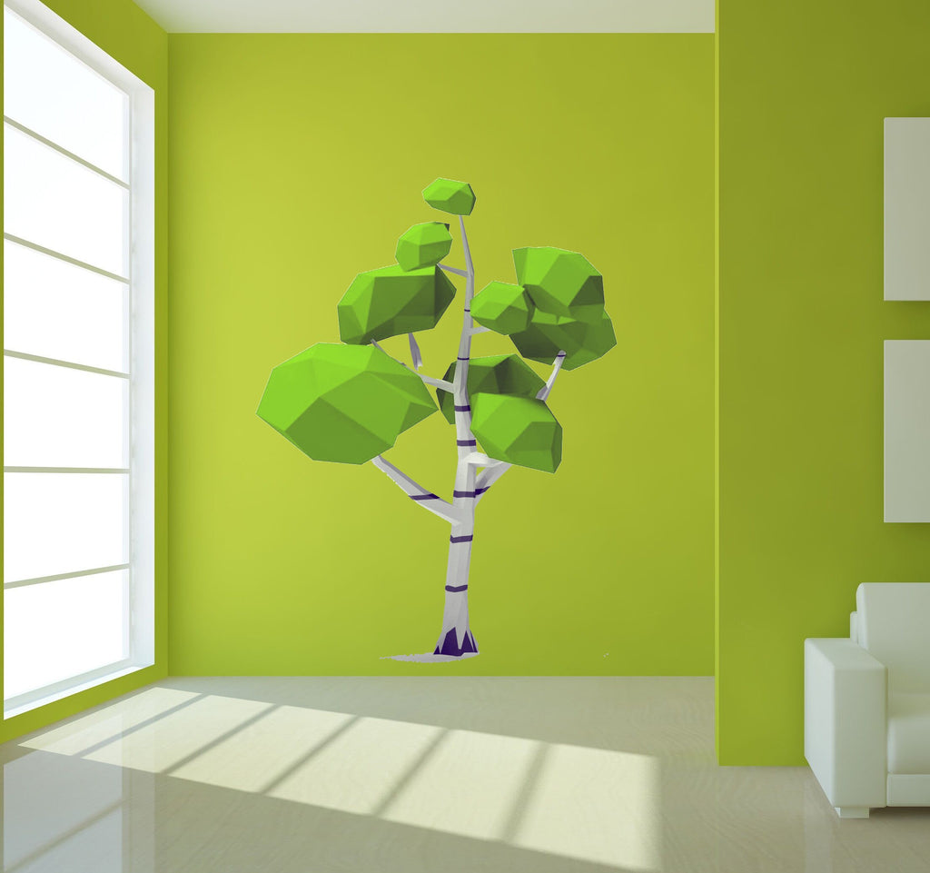 Birch tree Polygonal Wall decal, Birch tree Polygon sticker,modern wall art, Multi Color GD138