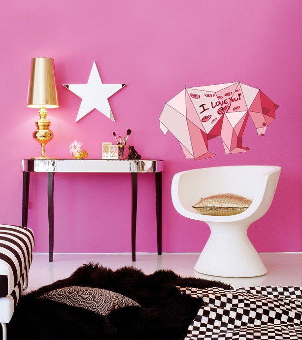 Bear pink Polygonal Wall decal, Bear Polygon sticker,modern wall art, Multi Color GD140