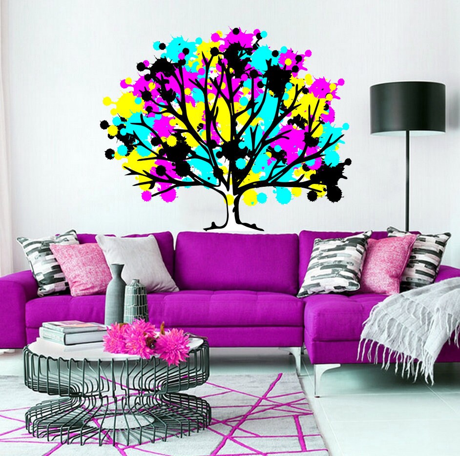 Paint Splash Tree Wall Sticker, Colored Tree Wall decal, Tree Wall sticker,modern wall art, Multi Color K-501