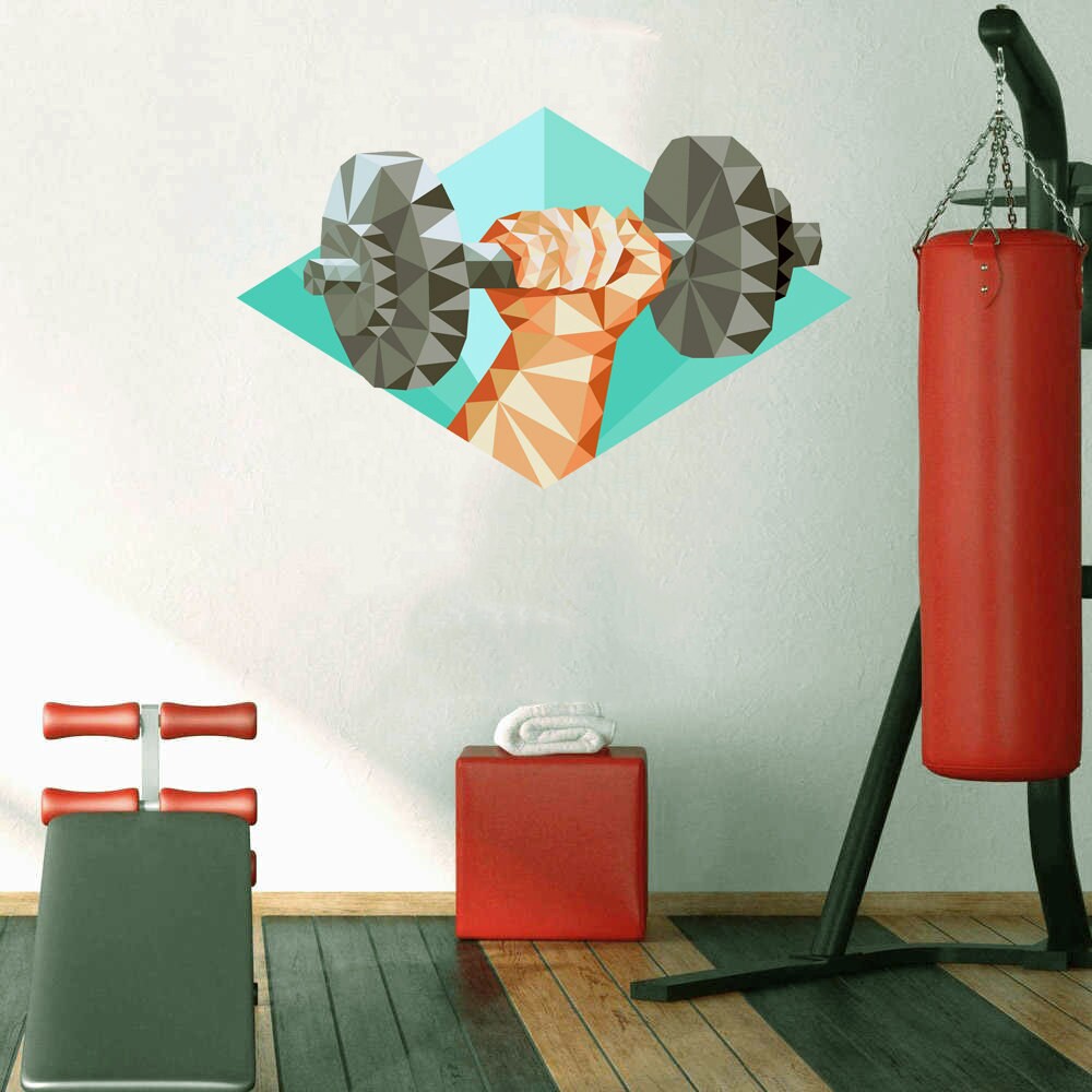 Dumbbell Polygonal Wall decal, Dumbbell Polygon Modern wall art, GYM Decor, Sport Gym Polygon sticker,, Multi Color GD144