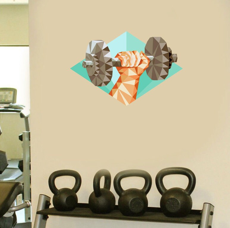 Dumbbell Polygonal Wall decal, Dumbbell Polygon Modern wall art, GYM Decor, Sport Gym Polygon sticker,, Multi Color GD144