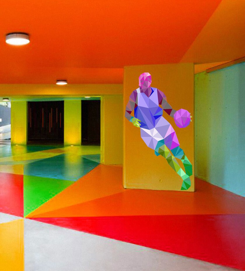 Sport Basketball Polygonal Wall decal, Sport Basketball Polygon sticker,modern wall art, Multi Color GD147