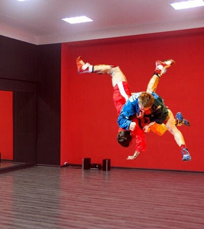Sport Boxing Wrestling Polygonal Wall decal, Sport Boxing Wrestling Polygon sticker,modern wall art, Multi Color GD148