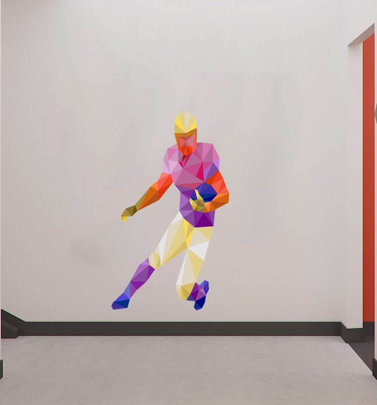 American football Polygonal Wall decal, Football Running Back, Boys Football Wall Decal, Theme Wall Decal Sports Decal, Multi Color GD149