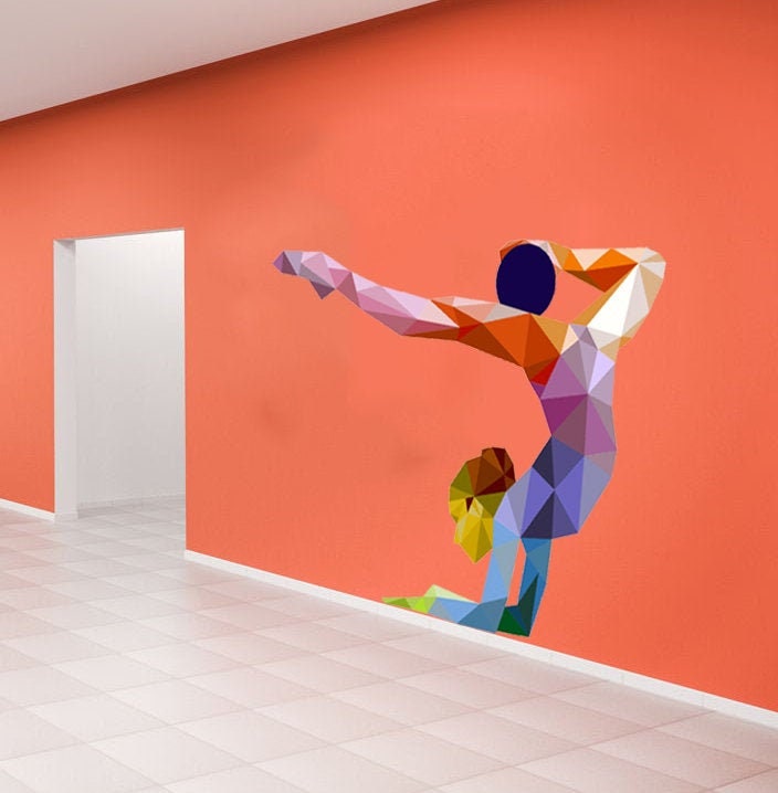 Sport Rhythmic gymnastics Polygonal Wall decal, gymnastics Polygon sticker,modern wall art, Multi Color GD150