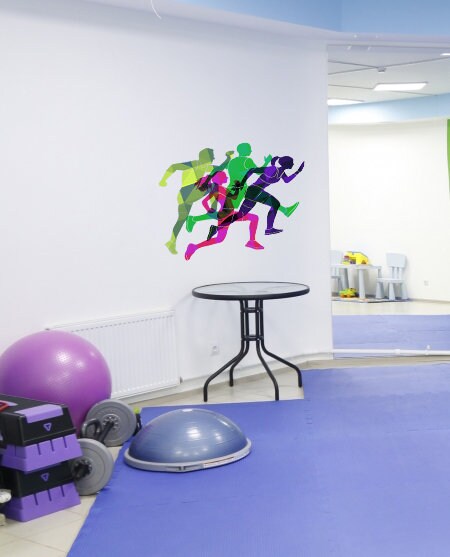 Sport Running Cross Polygonal Wall decal, Running Cross Polygon sticker,modern wall art, Multi Color GD153