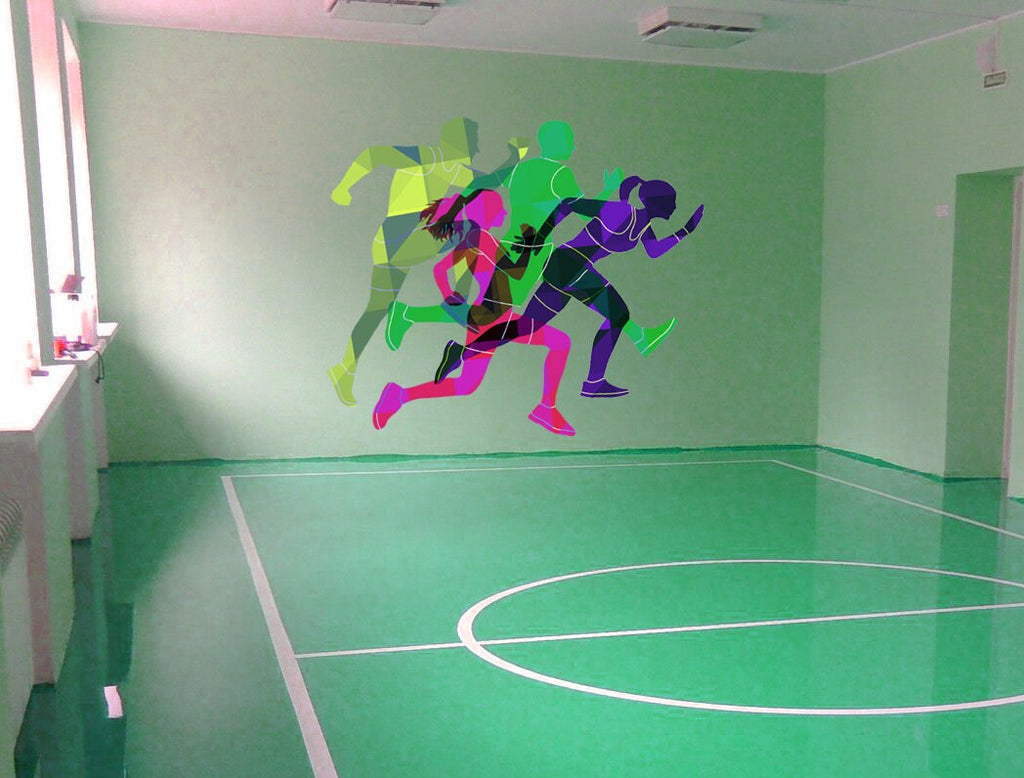 Sport Running Cross Polygonal Wall decal, Running Cross Polygon sticker,modern wall art, Multi Color GD153