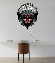 Load image into Gallery viewer, Skull Indian Wall sticker, modern wall art, Chief Skull Logo Vinyl - Auto, Wall, Laptop, Cell, Truck Sticker for Windows, Cars, Trucks