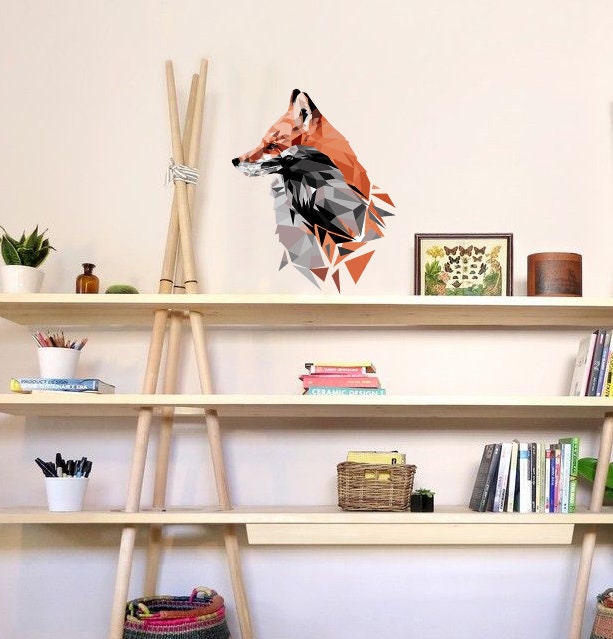 Fox face Polygonal Wall decal, Fox Polygon sticker, modern wall art, Nursery Baby Bedroom Playroom Living Room Murals Multi Color GD217