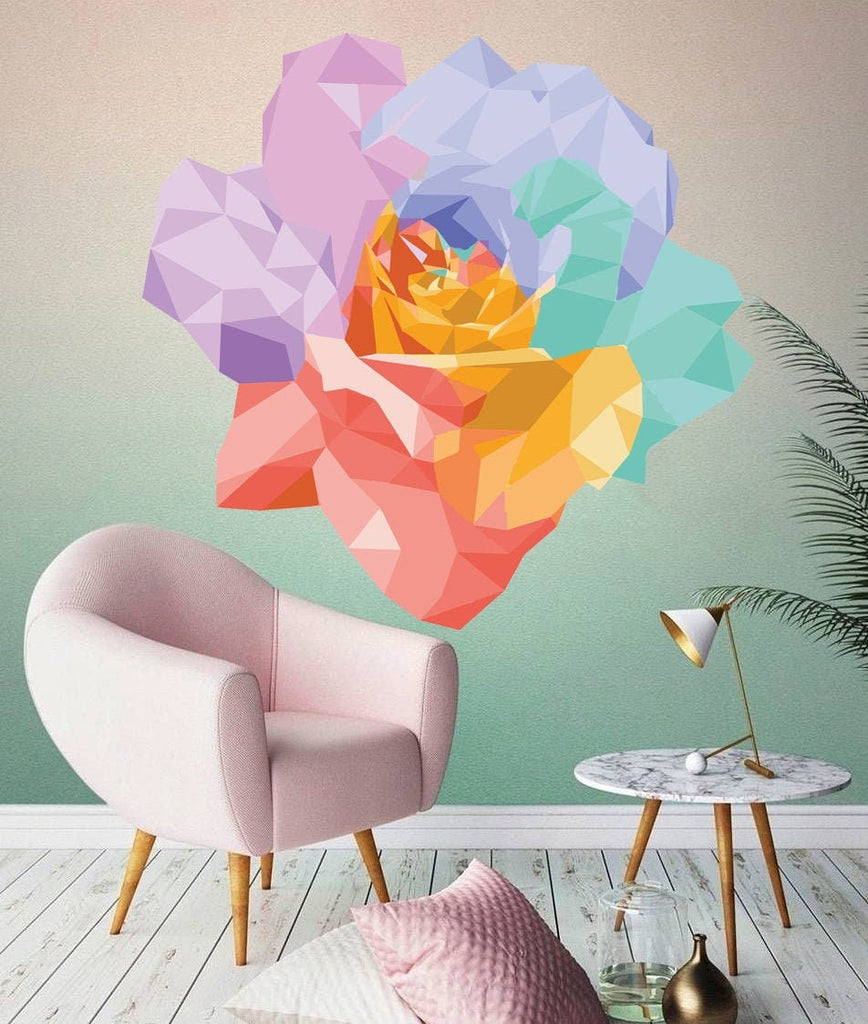 Flowers Polygonal Wall decal, flowers Polygon sticker , Marvel Room decor for boys ,modern wall art, Multi Color GD220