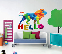 Load image into Gallery viewer, Lion lettering Hello Polygonal Wall decal, Lion Polygon sticker,modern wall art, Multi Color GD223
