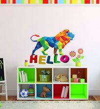 Load image into Gallery viewer, Lion lettering Hello Polygonal Wall decal, Lion Polygon sticker,modern wall art, Multi Color GD223