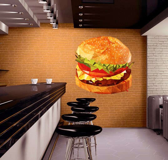 Chisburger Food Polygonal Wall decal, Chisburger Food Polygon sticker,modern wall art, Multi Color GD154