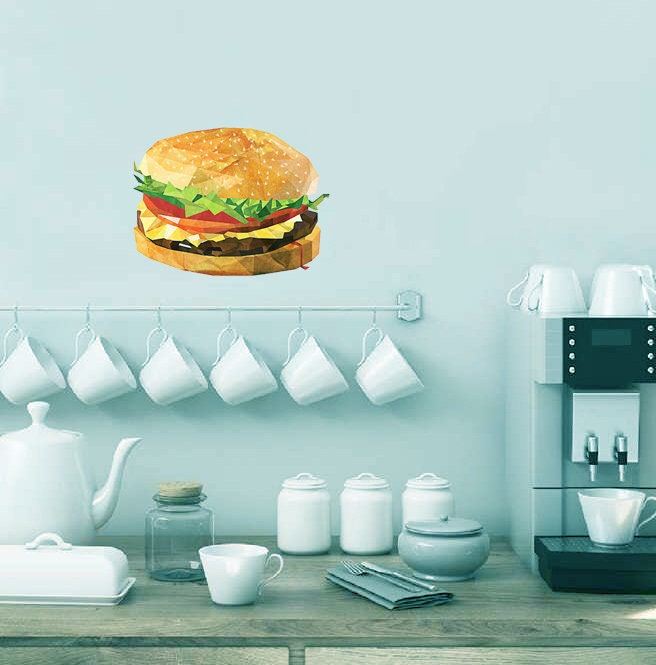 Chisburger Food Polygonal Wall decal, Chisburger Food Polygon sticker,modern wall art, Multi Color GD154