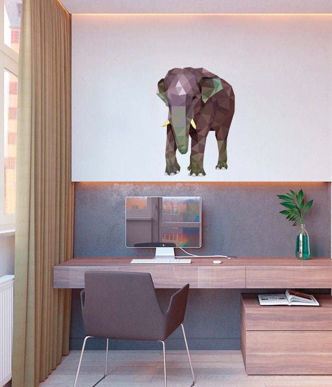 Elephant Animal Polygonal Wall decal, Elephant Animal Polygon sticker,modern wall art, Multi Color GD155