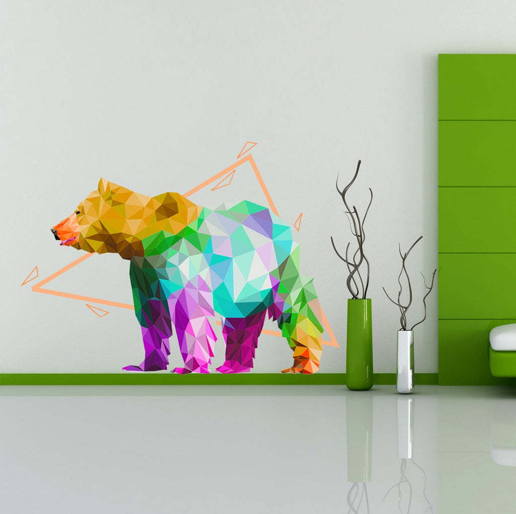 Bear Animal Polygonal Wall decal, Bear Animal Polygon sticker,modern wall art, Multi Color GD159