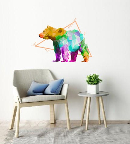 Bear Animal Polygonal Wall decal, Bear Animal Polygon sticker,modern wall art, Multi Color GD159
