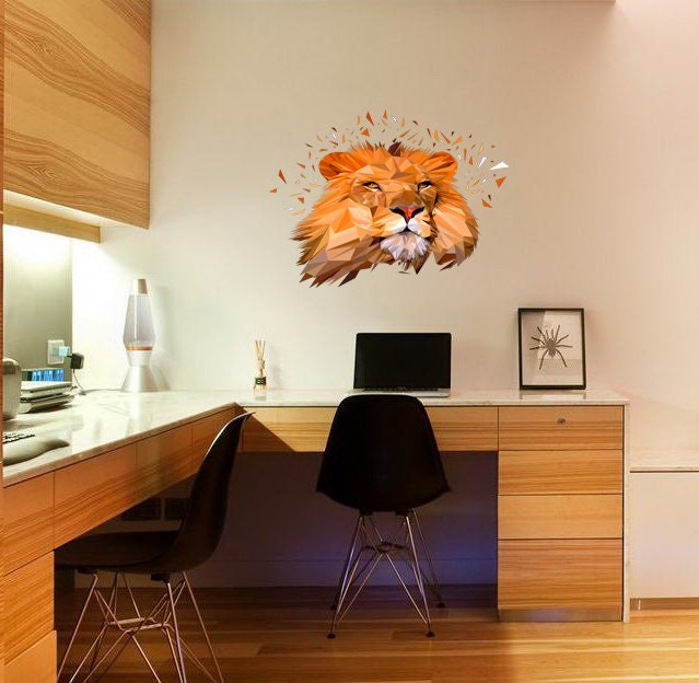 Lion Head Face Detail Ferocious King of Jungle Boy Room Vinyl Wall Decal Sticker Decor, living room decor- Multi Color GD161