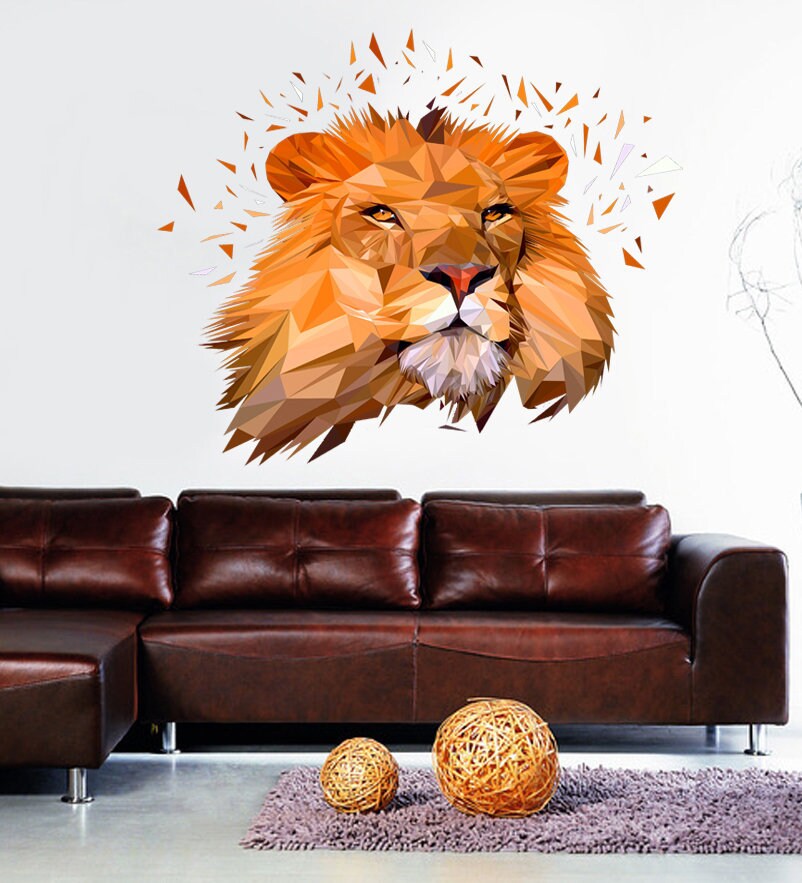 Lion Head Face Detail Ferocious King of Jungle Boy Room Vinyl Wall Decal Sticker Decor, living room decor- Multi Color GD161