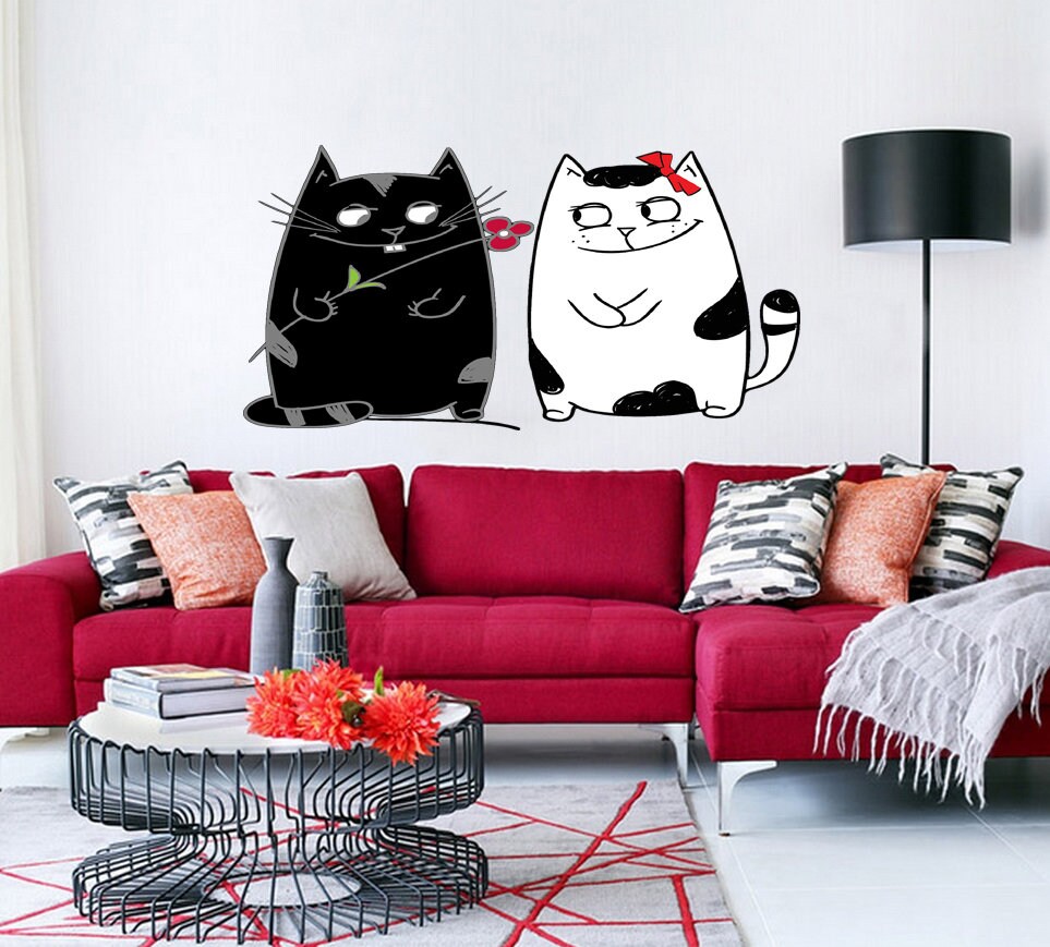Cats in love Wall decal, Cat Wall sticker, wall stickers cat ,wall decals, wall decor living room modern wall art, Multi Color AN-90