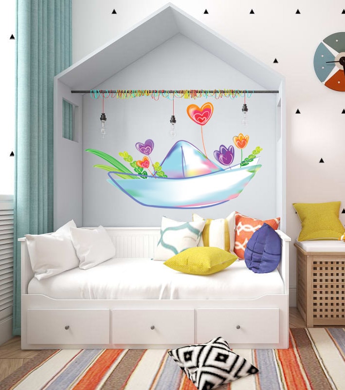 Children's boat Ship Wall decal, Baby Boy Nursery Wall Decal for Baby room Decorations Mural Wall Decal Sticker for Home Multi Color AN-143