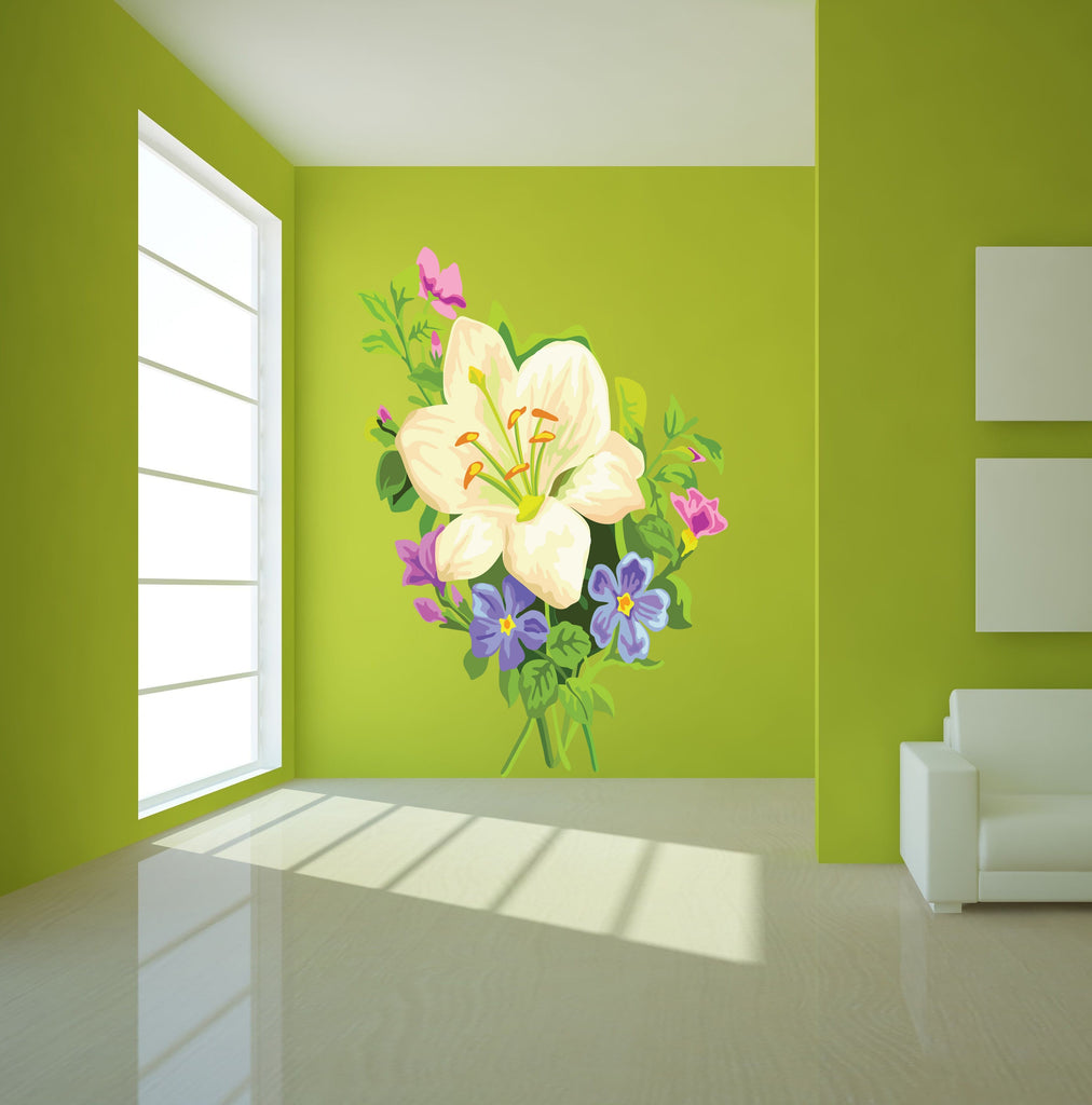Bouquet Flower Wall Decal, Boho Wall Decor for Girls Room, Custom Vinyl Sticker, Yellow Flower Polygon Sticker, Multi Color k-339