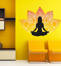 Load image into Gallery viewer, Mandala Yoga Namaste Girl silhouette Wall decal, Mandala Yoga Wall sticker, modern wall art, Multi Color Prosperity Poster Indian k-358