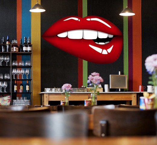 Sexy Biting Lips Wall Decal, Lips Wall sticker, Vinyl Sticker Art Decor Home Interior, Room Custom Design Bedroom, Multi Color AN-657