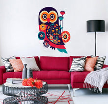 Load image into Gallery viewer, Owl Flowers Wall decal, Owl Wall sticker,modern wall art, Multi Color k-810