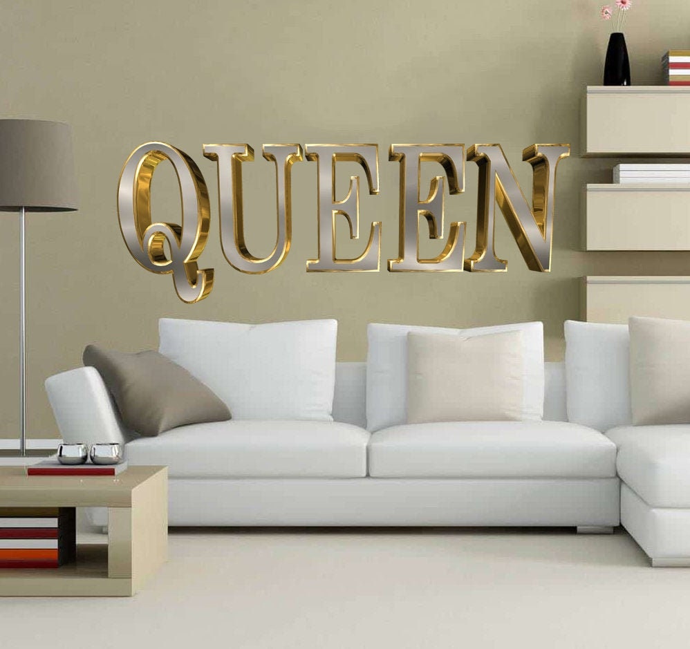 Queen lettering Wall decal, Queen Wall sticker,modern wall art, Multi Color k-859