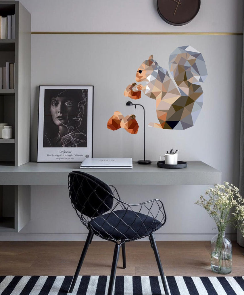 Squirrel Animal Polygonal Wall decal, Squirrel Animal Polygon sticker,modern wall art, Multi Color GD236