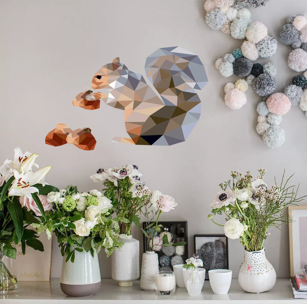 Squirrel Animal Polygonal Wall decal, Squirrel Animal Polygon sticker,modern wall art, Multi Color GD236