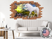 Load image into Gallery viewer, Unicorn Hole in the Decals. Fantasy Vinyl Sticker Murals. Unicorn Above Bed Removable Decals. Magic Unicorn Girls Bedroom Decor NT106