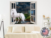 Load image into Gallery viewer, 3D Unicorn Fantasy Wall Decal. Magical Vinyl Sticker Murals. Mythical Unicorn Window Decor. Removable Decal. Unicorn Girls Room Decor NT90