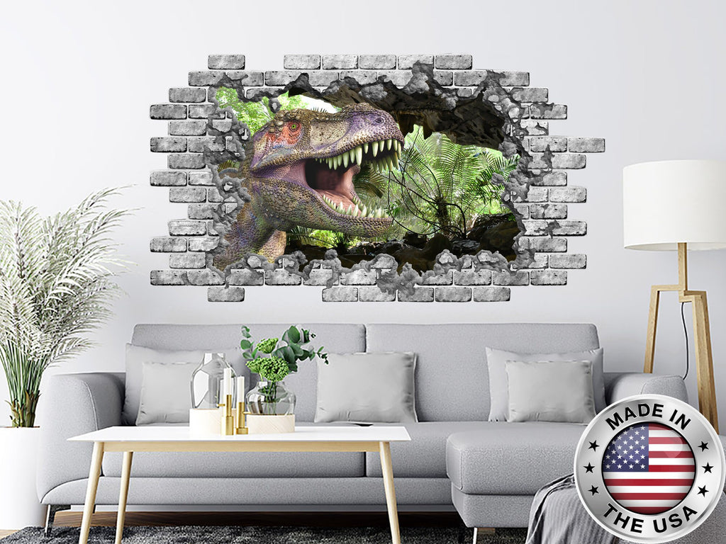 3D Dinosaur Hole in the Decals. Nature Vinyl Stickers. Jurassic World Removable Murals. Peel and Stick. Dinosaur Above Bed Room Decor NT98