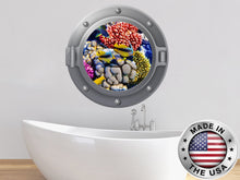 Load image into Gallery viewer, Sea Fish Wall Decal. 3D Marine Coral Window Removable Decal. Nautical Vinyl Sticker. Porthole Wall Mural. Fish Porthole Bathroom Decor NT99