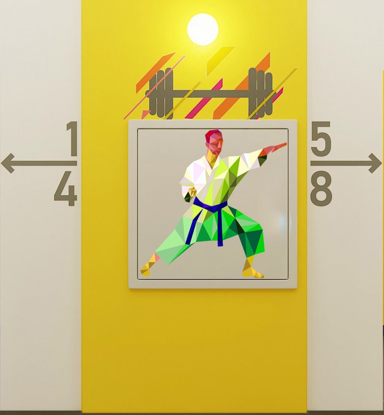 Sport Karate Polygonal Wall decal, Karate Polygon sticker,modern wall art, Multi Color GD165